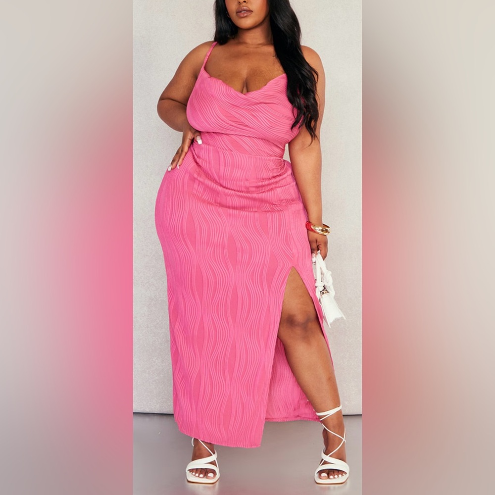 PrettyLittleThing Pink Textured Midi Dress